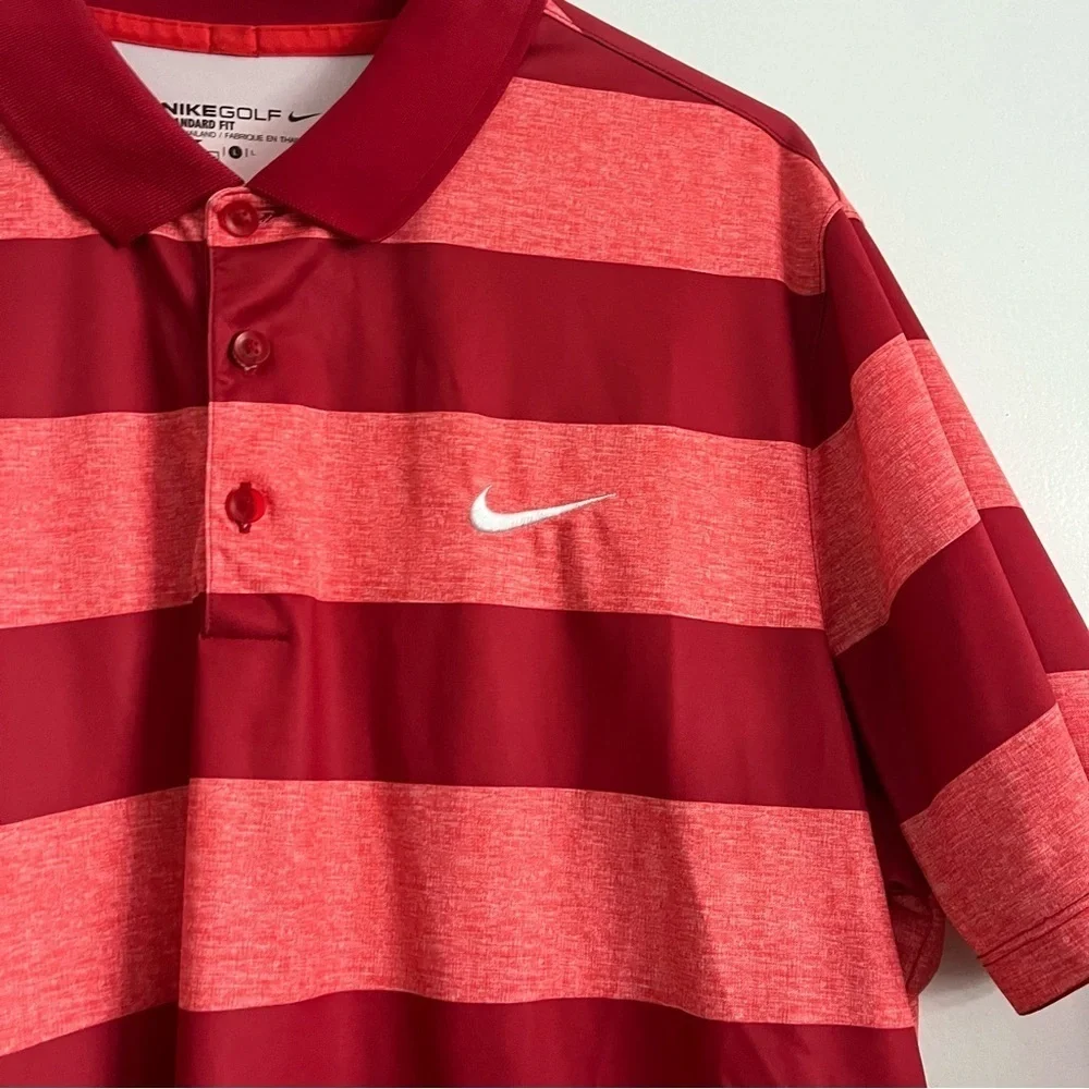 Nike • Red and Faded Red Striped Mens Polo Golf Shirt